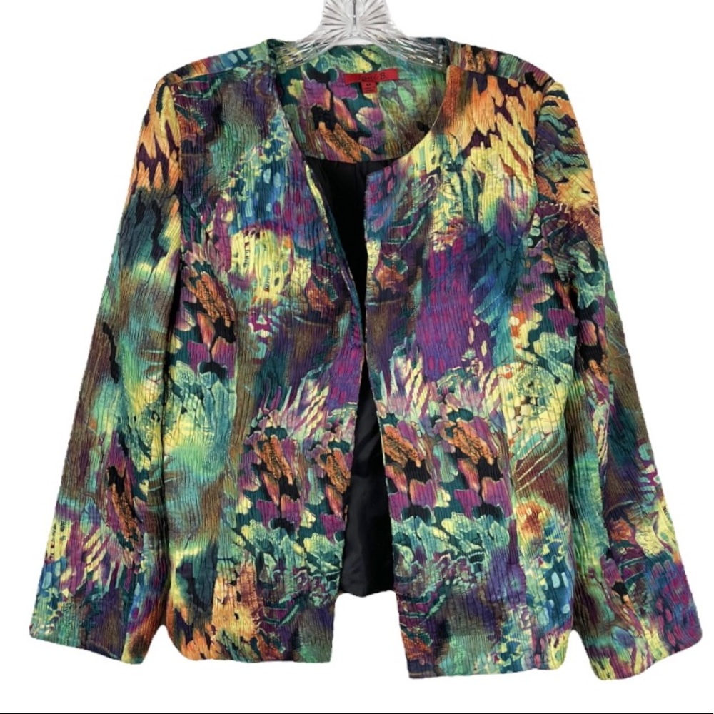 Joni B Crepe Crinkle Colorful Jacket Size Medium